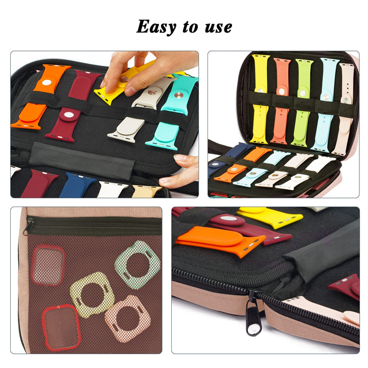 20 Watch Bands Storage Carrying Case Compatible with Watches,Expandable Watch Band Holder Stores 20 Watch Bands Fit for Most Sizes of Watch Straps,Organizer for Watch Bands, Bag Only (Pink)