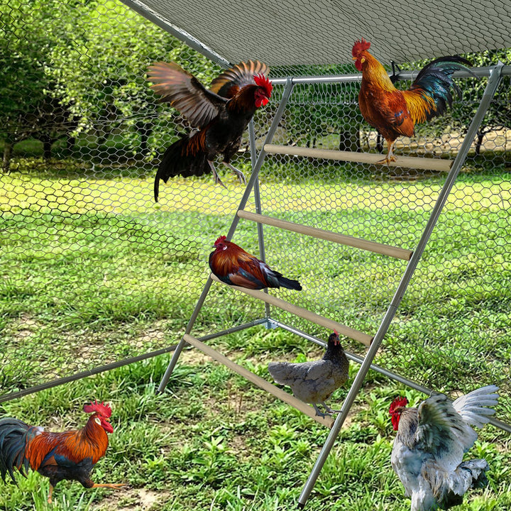 Large Chicken Coop Walk-in Metal Poultry Cage House Rabbits Habitat Cage Spire Shaped Coop with Waterproof and Anti-Ultraviolet Cover for Outdoor Backyard Farm Use (6.56' L x 9.8' W x 6.56' H)