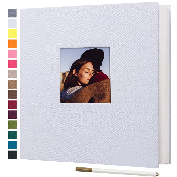 Large Photo Album Self Adhesive 3x5 4x6 5x7 8x10 10x12 Pictures Linen Cover 40 Blank Pages Magnetic DIY Scrapbook Album with A Metallic Pen (White)