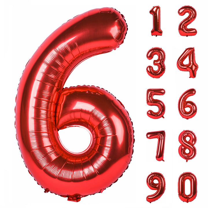 40 Inch Red Large Numbers Birthday Party Decorations Helium Foil Mylar Big Number Balloon Digital 6, 1 Piece