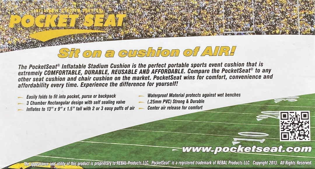 PocketSeat Inflatable Seat Cushion, Sit on a Cushion of Air, 14x11x1.5, Durable .25mm PVC Folds to fit in Pocket, Purse or Backpack