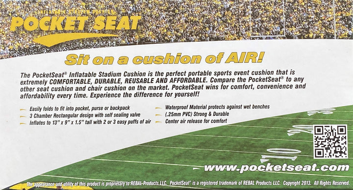 PocketSeat Inflatable Seat Cushion, Sit on a Cushion of Air, 14x11x1.5, Durable .25mm PVC Folds to fit in Pocket, Purse or Backpack