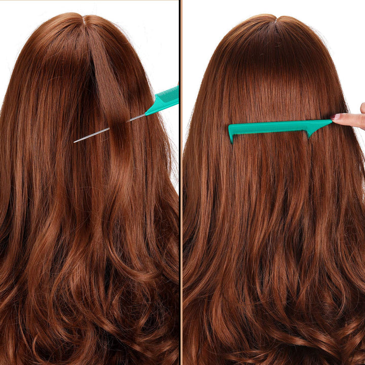 3 Packs Rat Tail Comb Steel Pin Rat Tail Carbon Fiber Heat Resistant Teasing Combs with Stainless Steel Pintail (Yellow, Pink, Green)