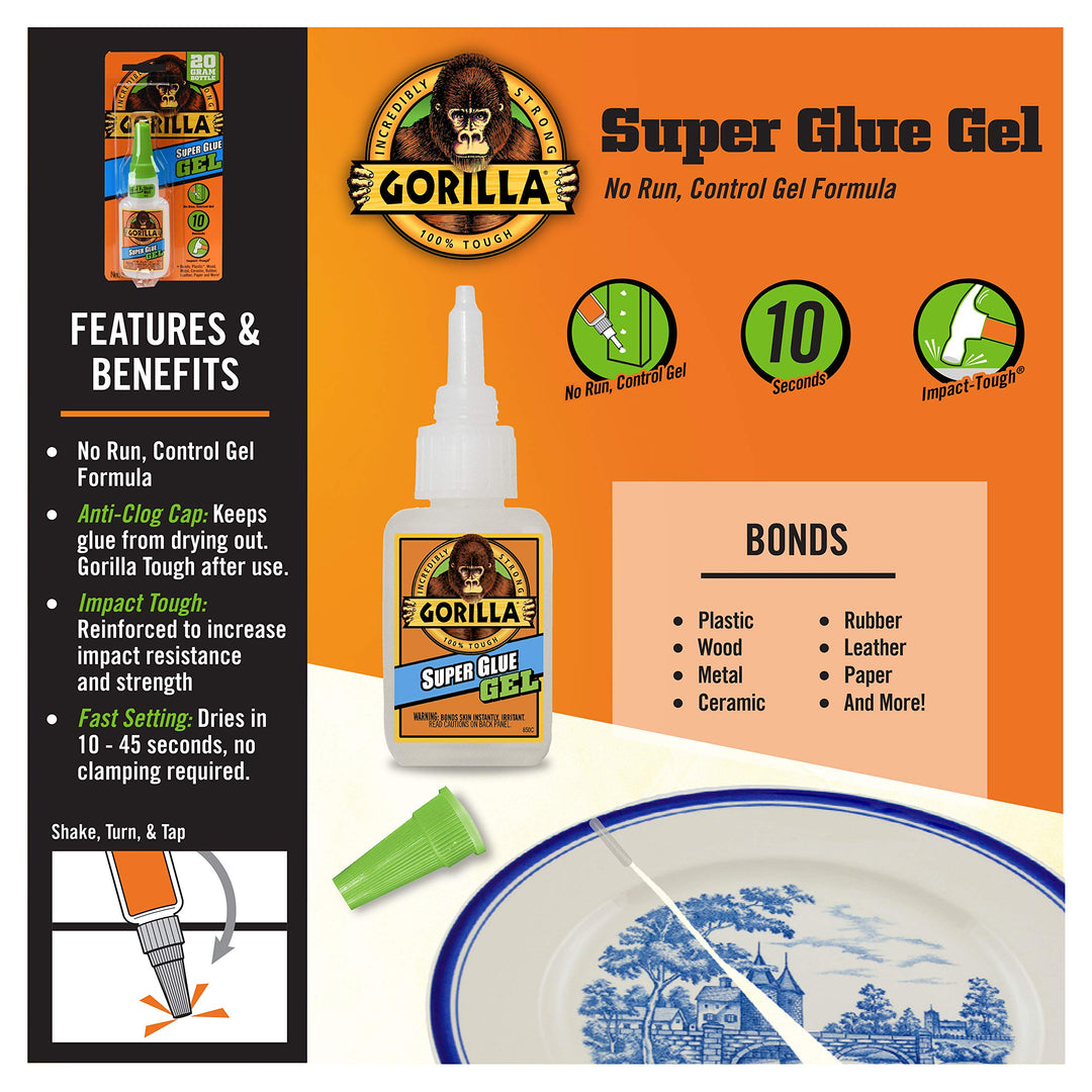 Super Glue Gel, 20 Gram, Clear, (Pack of 2)
