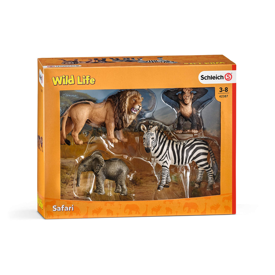 Wild Life Africa Starter Set – 4-Piece Wildlife Animal Set for Ages 3+, Featuring, Zebra, Elephant Calf, Lion, Chimpanzee