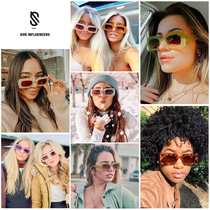 Retro 90s Nude Rectangle Sunglasses Womens Mens Trendy Chunky Glasses Orange Frame Brown Lens