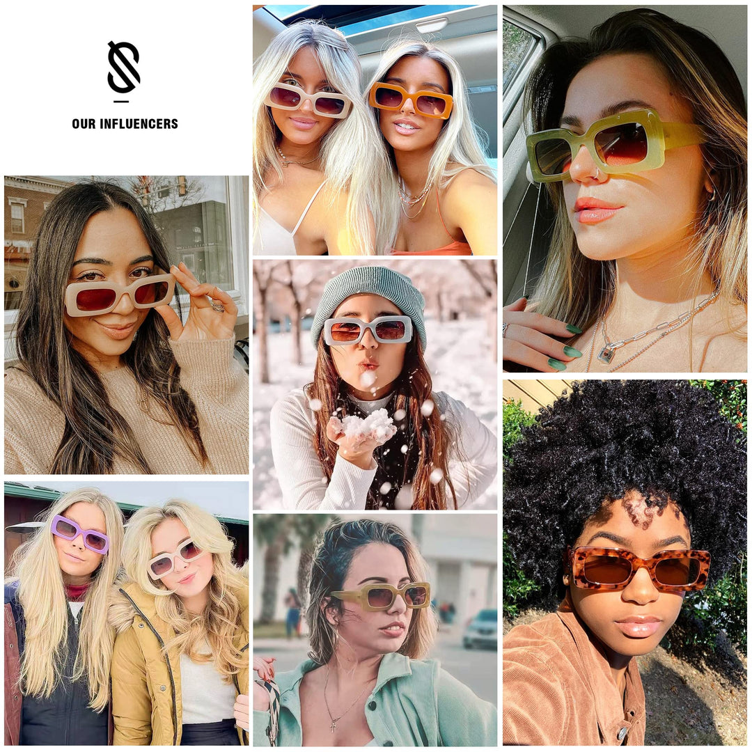 Retro 90s Nude Rectangle Sunglasses Womens Mens Trendy Chunky Glasses Purple Frame Brown Lens