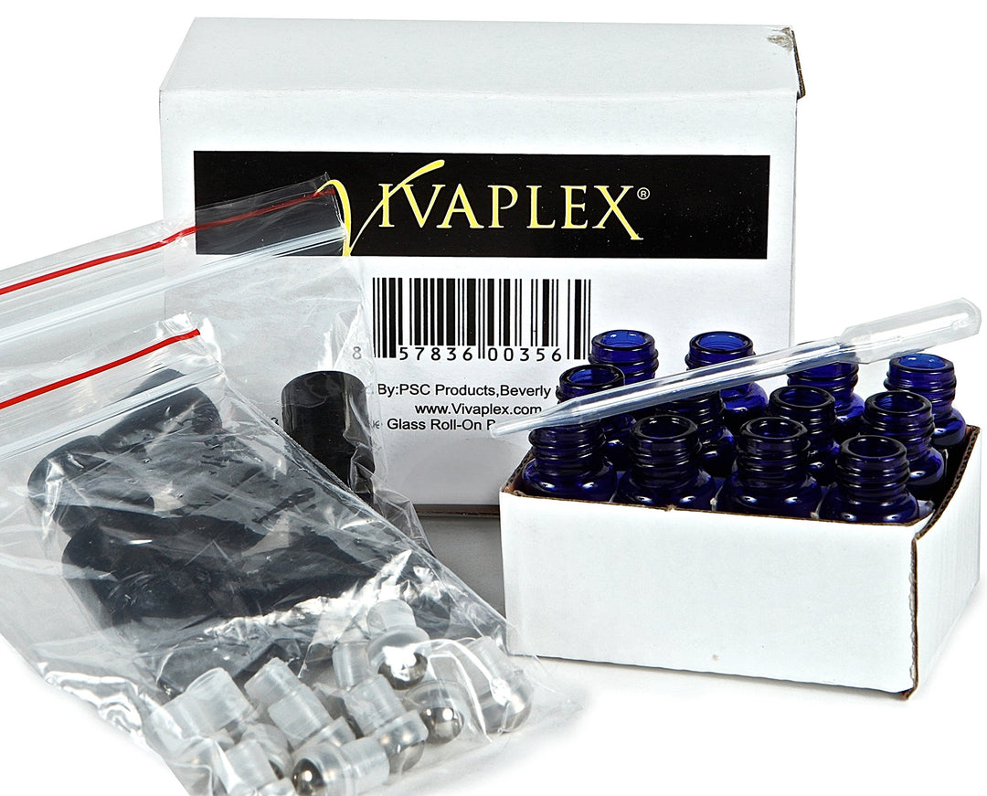 , 12, Cobalt Blue, 3 ml Glass Roll-on Bottles with Stainless Steel Roller Balls - Dropper included ...