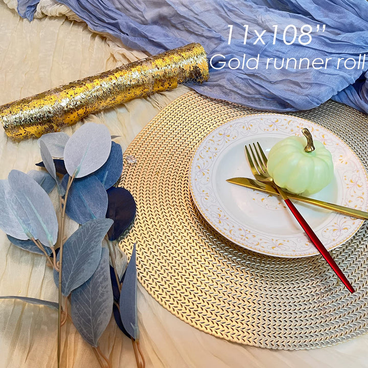 Gold Table Runner Roll - Glitter Metallic Gold Runner for Table- Sparkle Thanksgiving Table Runner - Gold Table Decor - Gold Table Decorations for Party, Christmas ,Wedding, Gold Table Decorations