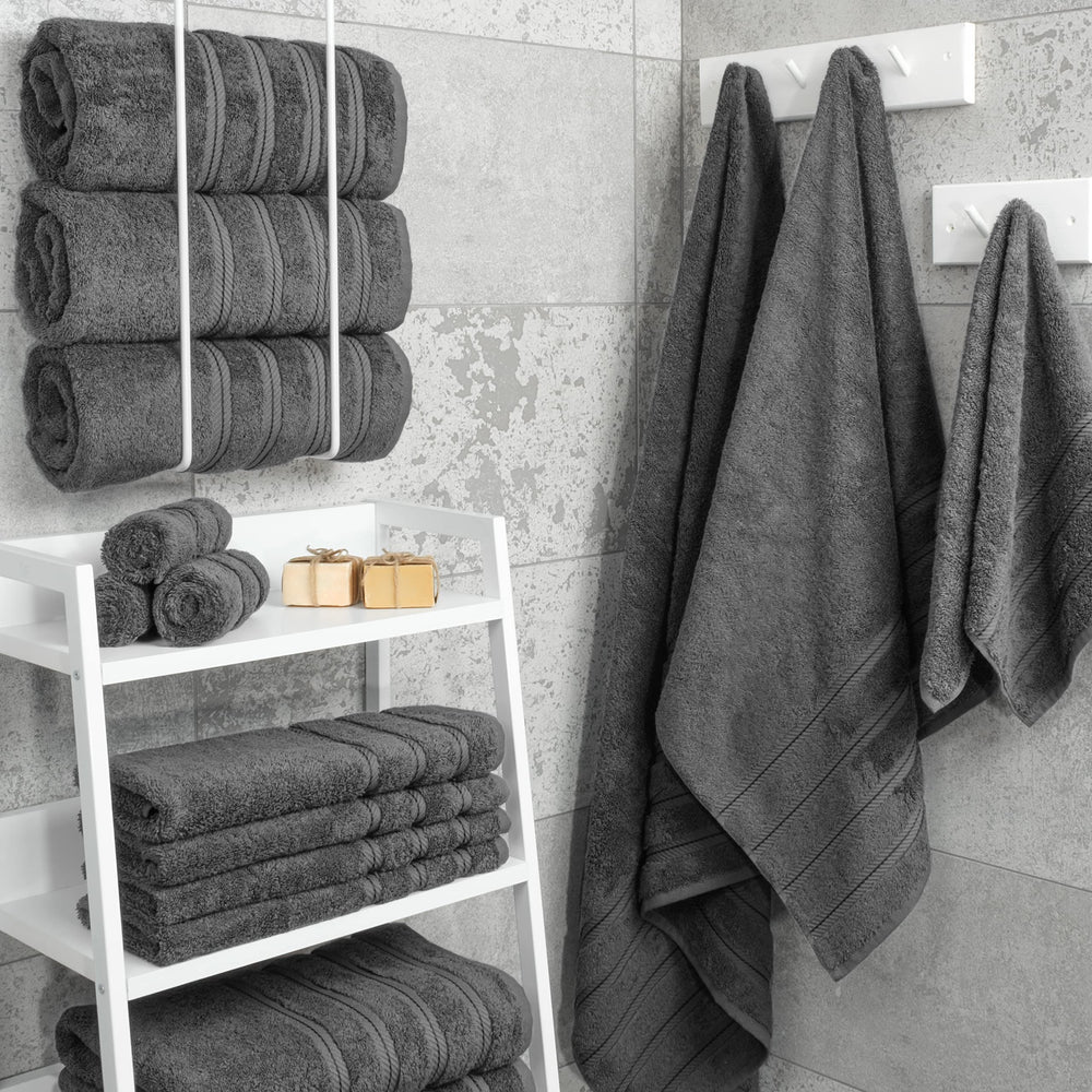Luxury 4 Piece Bath Towel Set, 600 GSM 100% Cotton Turkish Bath Towels for Bathroom, 27x54 in Large Bathroom Shower Towels, Dark Gray
