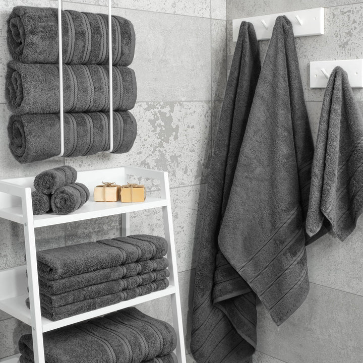 Luxury 4 Piece Bath Towel Set, 600 GSM 100% Cotton Turkish Bath Towels for Bathroom, 27x54 in Large Bathroom Shower Towels, Dark Gray
