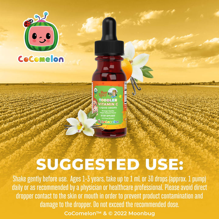 Toddler Vitamin C Drops | USDA Organic Vitamin C Liquid Drops for Toddler | Ages 1-3 Years | Vitamin for Immune Support & Overall Health | Vegan | Non-GMO | 30 Servings
