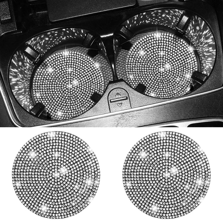 Car Cup Holder Coaster, 2 Pack Fashion Anti-Slip Shockproof Universal Vehicle Holders Coasters Insert Bling Crystal Rhinestone Auto Automotive Interior Accessories for Women (Black)