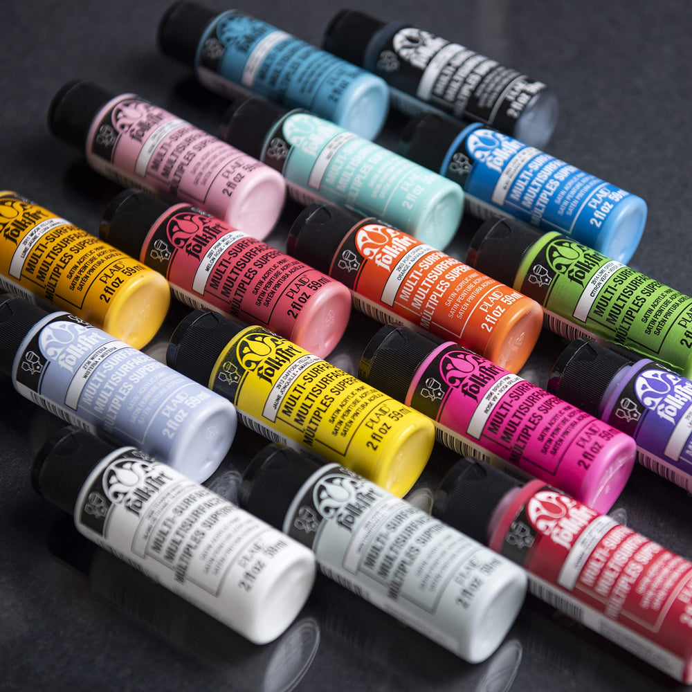 16 Piece Multi Surface Acrylic Craft Paint Set Formulated to be Non-Toxic that is Perfect for Beginners and Artists, Bright Colors Count, 2 Fl Oz (Pack of 16)