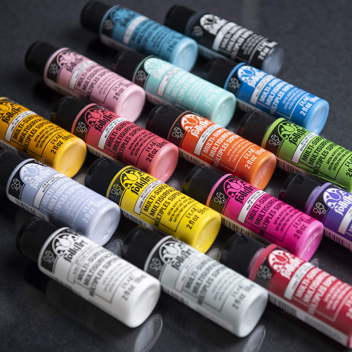 16 Piece Multi Surface Acrylic Craft Paint Set Formulated to be Non-Toxic that is Perfect for Beginners and Artists, Bright Colors Count, 2 Fl Oz (Pack of 16)