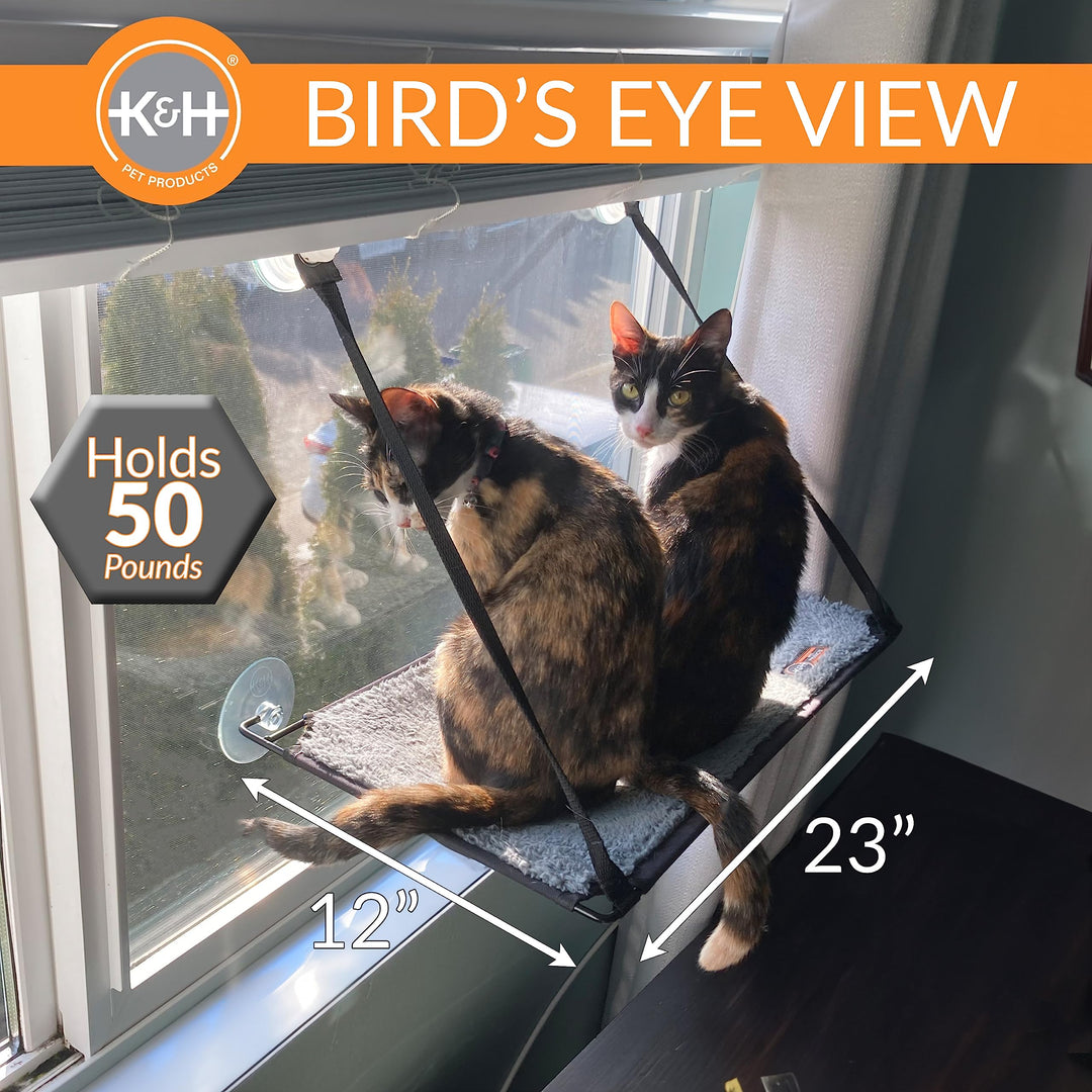 K&H Pet Products EZ Mount Cat Window Perch for Large Cats, Sturdy Kitty Sill Window Hammock Bed, Steel Frame, Sturdy Suction Cups, Washable Shelf Cover, Foldable - Fits 27W X 23H Glass Spaces