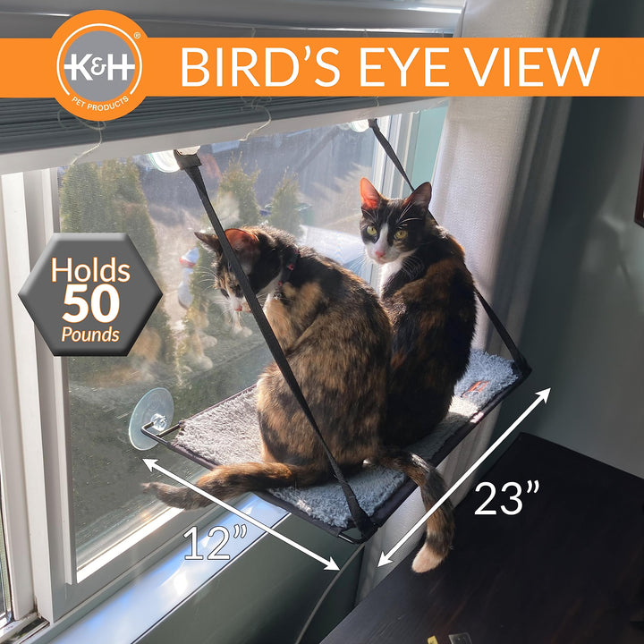 K&H Pet Products EZ Mount Cat Window Perch for Large Cats, Sturdy Kitty Sill Window Hammock Bed, Steel Frame, Sturdy Suction Cups, Washable Shelf Cover, Foldable - Fits 27W X 23H Glass Spaces