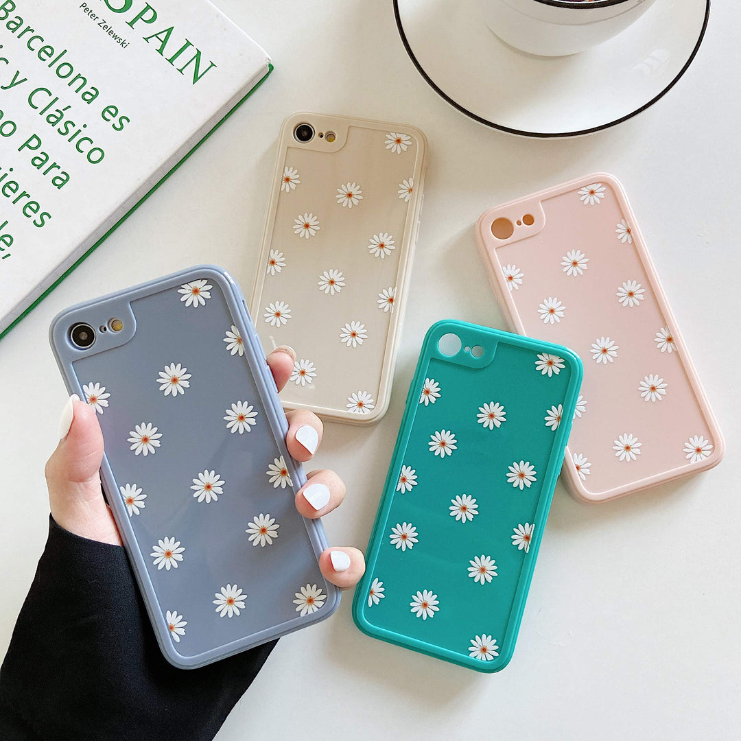 TPU Back Case for iPhone 7 iPhone 8 iPhone SE 2020 iPhone SE 2022, Daisy Pattern Glossy Soft Silicone Case, Cute Girls Slim Lightweight Protective Bumper Cover for iPhone 7 (4.7) - Beige