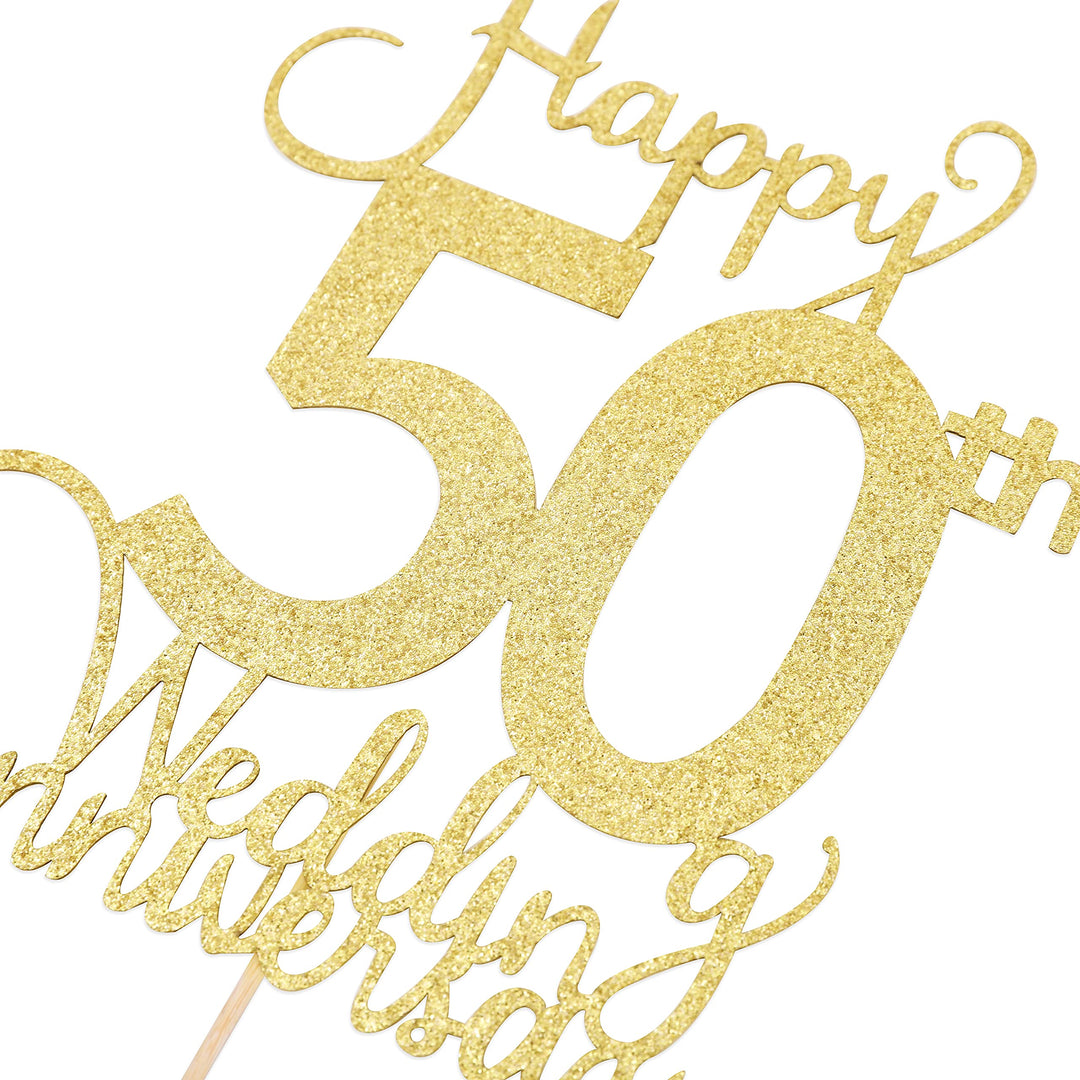 Wedding 50th Anniversary Cake Topper - Wedding Anniversary Party Decoration, Premium Gold Sequins, Happy 50th Anniversary, 50th Wedding Anniversary Cake Decoration.