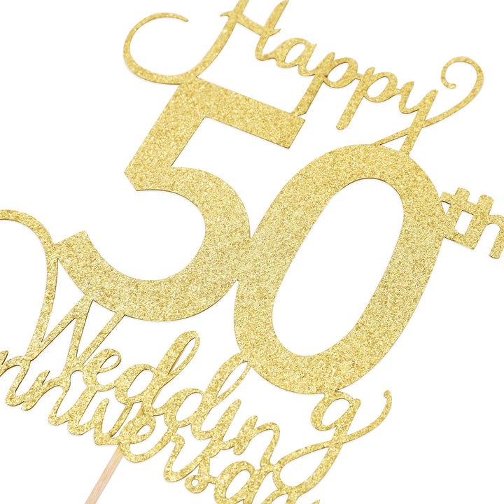 Wedding 50th Anniversary Cake Topper - Wedding Anniversary Party Decoration, Premium Gold Sequins, Happy 50th Anniversary, 50th Wedding Anniversary Cake Decoration.