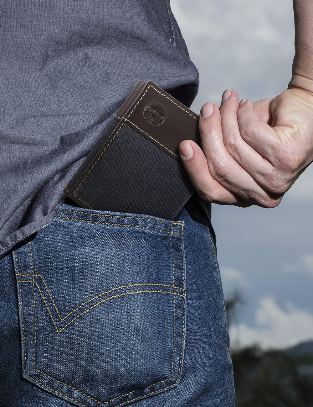Men's Canvas & Leather Trifold Wallet, Blue, One Size