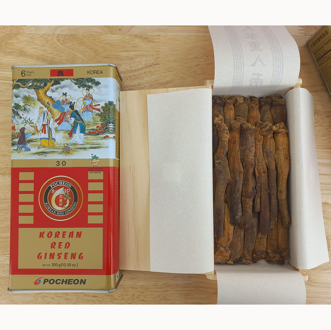 Pocheon 300g Korean Canned Dried Panax Red Ginseng 19 Roots 6 Years Good Grade 300-30, Natural Immune Support