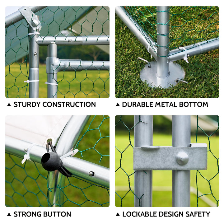 Metal Chicken Coop with Run Walkin Poultry Habitat Supplies with Waterproof and Anti-Ultraviolet Cover for Backyard Farm Garden, Cage for Rabbits/Cats/Dogs(6.5' L x 9.8' W x 6.5' H)