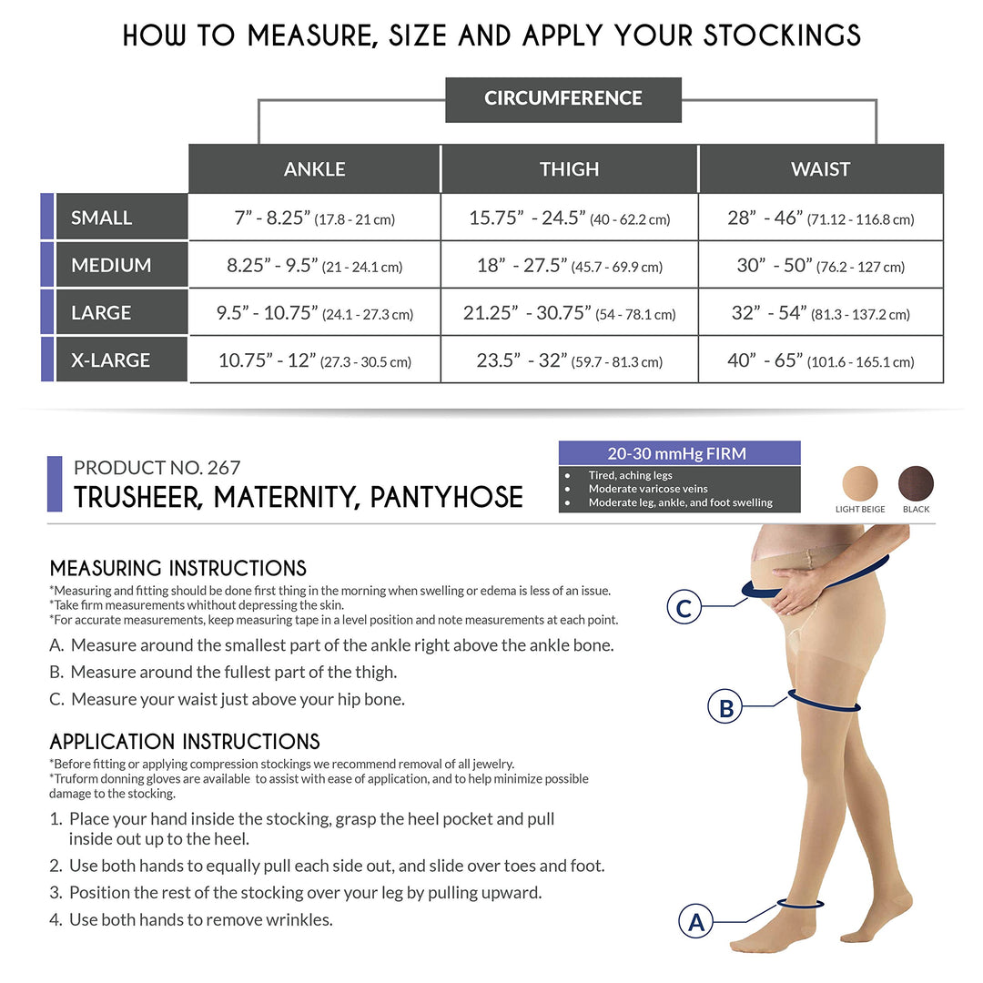 Truform 0267, Maternity Compression Pantyhose, Sheer, 20-30 mmHg, Beige, Large