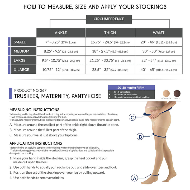 Truform 0267, Maternity Compression Pantyhose, Sheer, 20-30 mmHg, Beige, Large