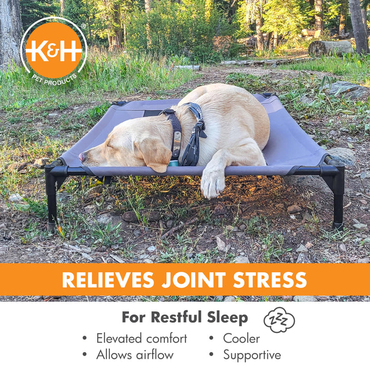 K&H Pet Products Outdoor Elevated Dog Cot, Breathable Cooling Elevated Cot Hammock Pet Bed for Large Dogs, Washable Mesh Cover, Raised Metal Frame, Collapsible, Portable - Large 42 X 30in Gray