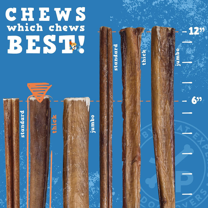 Jack&Pup 6 Inch Bully Sticks for Medium Dogs | Thick Odor Free Bully Sticks Long Lasting | All Natural, 100% Beef Pizzle Sticks (Thick 5, Pack)