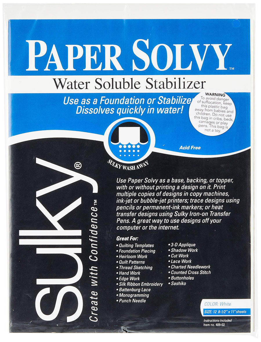 409-02 Paper Solvy Water Soluble Fabric Stabilizer, 8-1/2 by 11-Inch, 12 Per Package