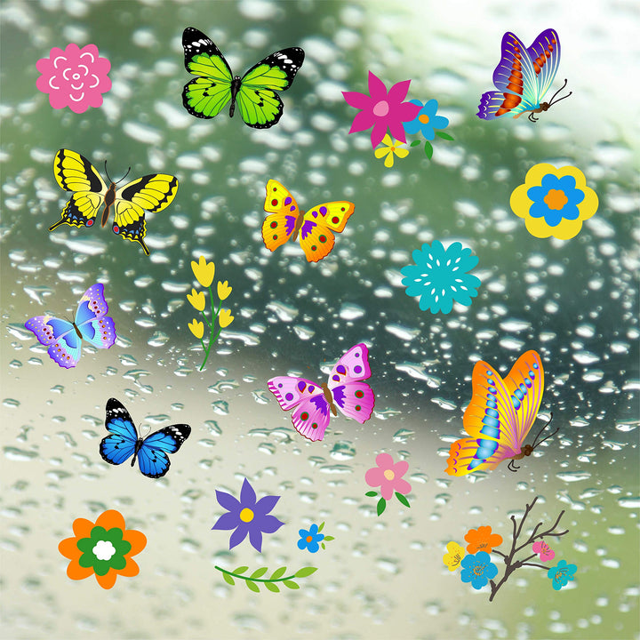 18 PCS Butterfly Window Clings with 12 PCS Flowers Window Clings Decals Anti-Collision Window Stickers to Deterrent Decal & Glass Decor to Alert Birds