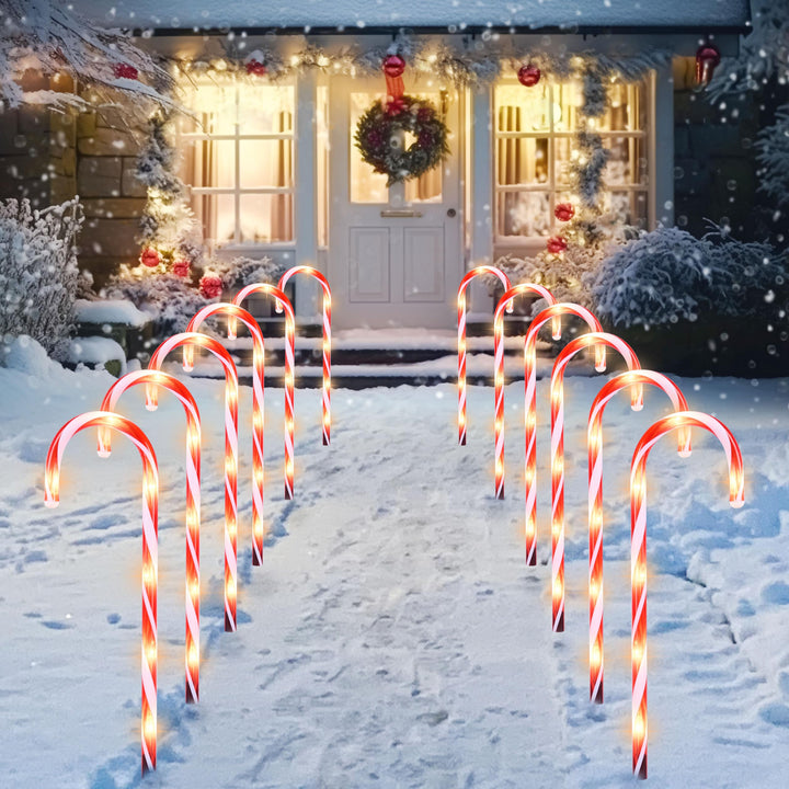 23 Christmas Candy Cane Pathway Markers Lights, Set of 12 Christmas Pathway Lights with White Lights for Indoor and Outdoor Christmas Decorations