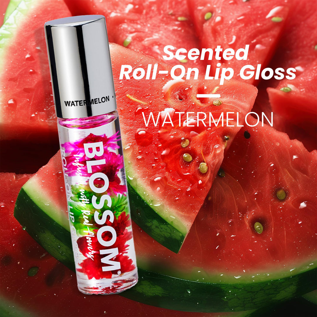 Scented Roll on Lip Gloss, Infused with Real Flowers, Made in USA, 0.20 fl. oz./5.9ml, Watermelon