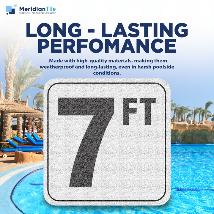 , 7FT Pool Depth Markers, 6x6 Inches Vinyl w/ 4 Font Pool Stickers, Swimming Pool Number Markers, Pool Safety Signage, Adhesive Pool Depth Markers Stickers for Decks, Made in USA