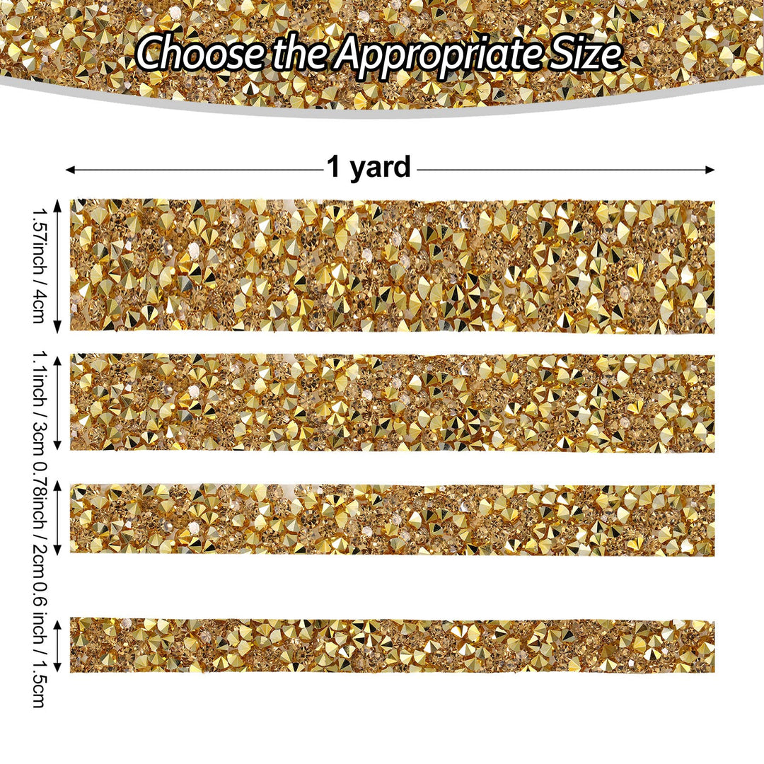 Bling Crystal Rhinestone Ribbon, DIY Self-Adhesive Rhinestone Sticker Ribbon for Wedding Cakes Birthday Crafts Decorations(Gold,1.6 Inch Wide)