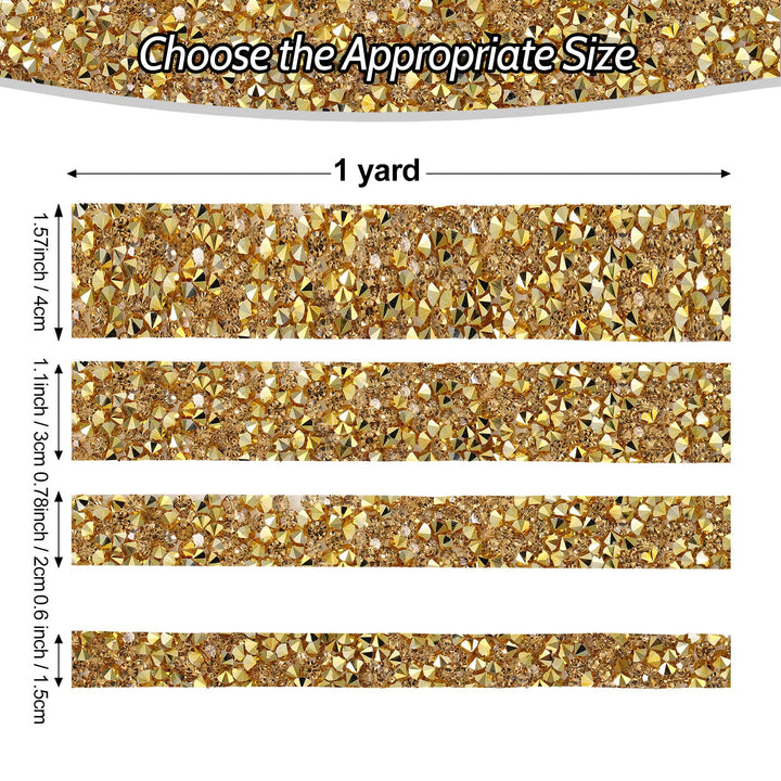 Bling Crystal Rhinestone Ribbon, DIY Self-Adhesive Rhinestone Sticker Ribbon for Wedding Cakes Birthday Crafts Decorations(Gold,1.6 Inch Wide)