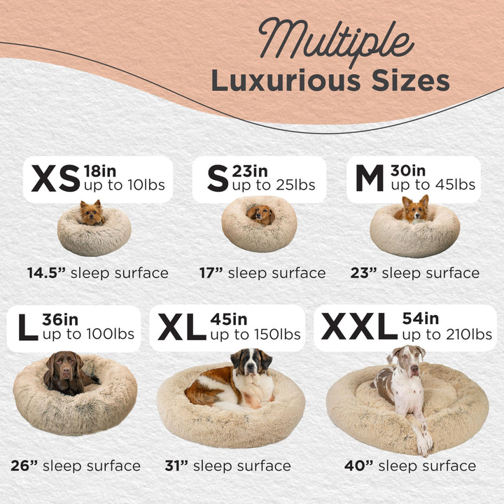 The Original Calming Donut Dog and Cat Bed in Shag Fur, Taupe, Medium, 30x30