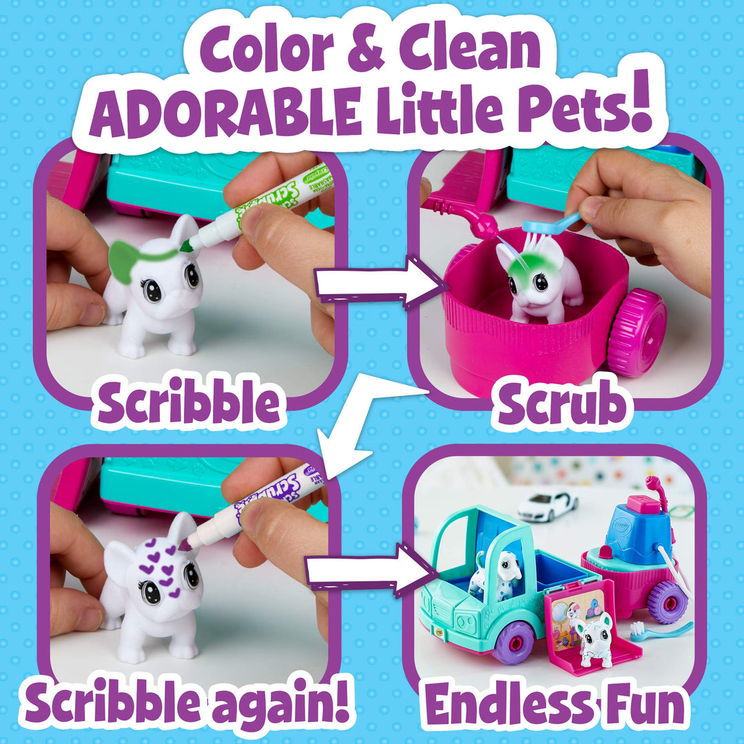 Scribble Scrubbie Pets Grooming Truck (10 Pcs), Toy Pet Playset, Kids Pet Care Toy, Gift for Girls & Boys, Ages 3+