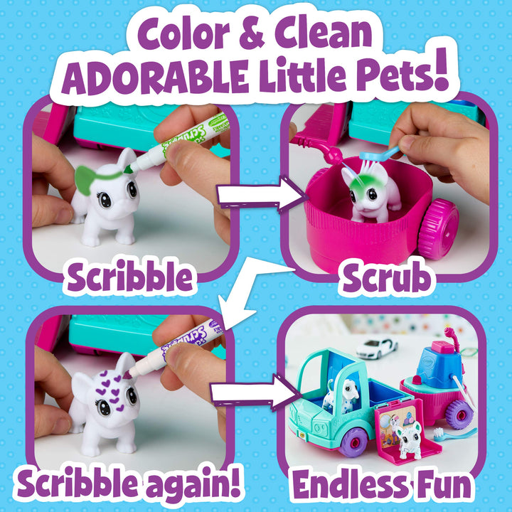 Scribble Scrubbie Pets Grooming Truck (10 Pcs), Toy Pet Playset, Kids Pet Care Toy, Gift for Girls & Boys, Ages 3+