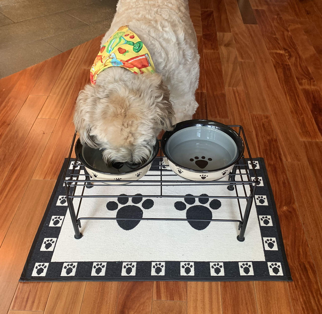 PetRageous 81031 Tobys Set The Table Steel Frame Dog Feeder, 7-Inch Tall by 18-Inch Long and 8.5-Inch Wide, Holds Two 8-Inch Diameter Bowls, for Medium Dogs And Cats, Black