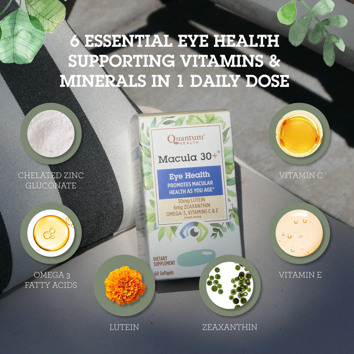 Health Macula 30+ Eye Health Supplement|Promotes Macular and Retinal Health as You Age|Formulated with Lutein, Zeaxanthin, Omega-3, and Vitamins C & E|60 Softgels, 30 Day Supply