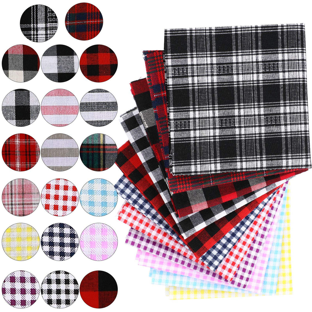 40 Pieces 9.84 x 9.84 Inch Check Print Fabric Plaid Bundle Squares Gingham Fabric Patchwork Colorful Sewing Fat Quarter for DIY Scrapbooking Quilting Craft Making Supplies, 20 Styles