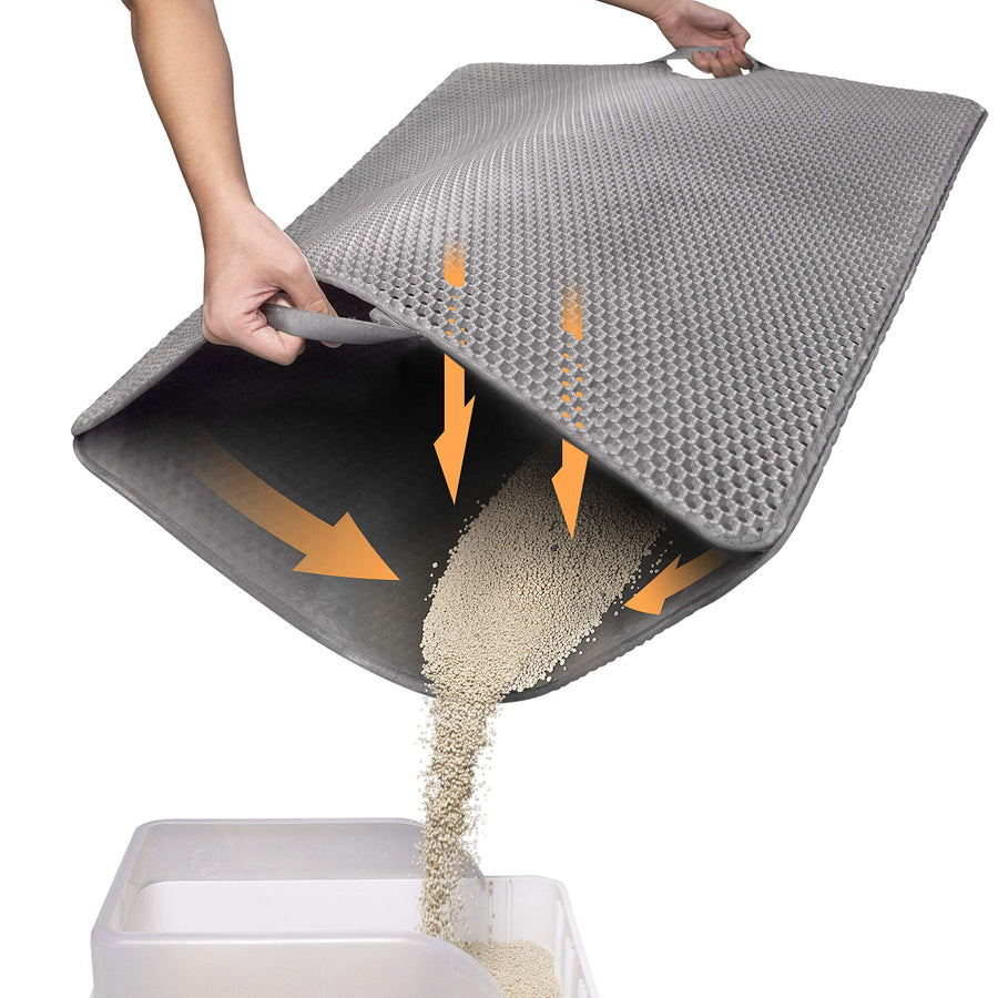 Conlun Cat Litter Mat-30X24 Jumbo Litter Trapping Mat EVA Honeycomb,Urine & Waterproof Scatter Control Matt for Cat with Handle Design Easier to Clean, Less Waste, Soft On Paws, Gray