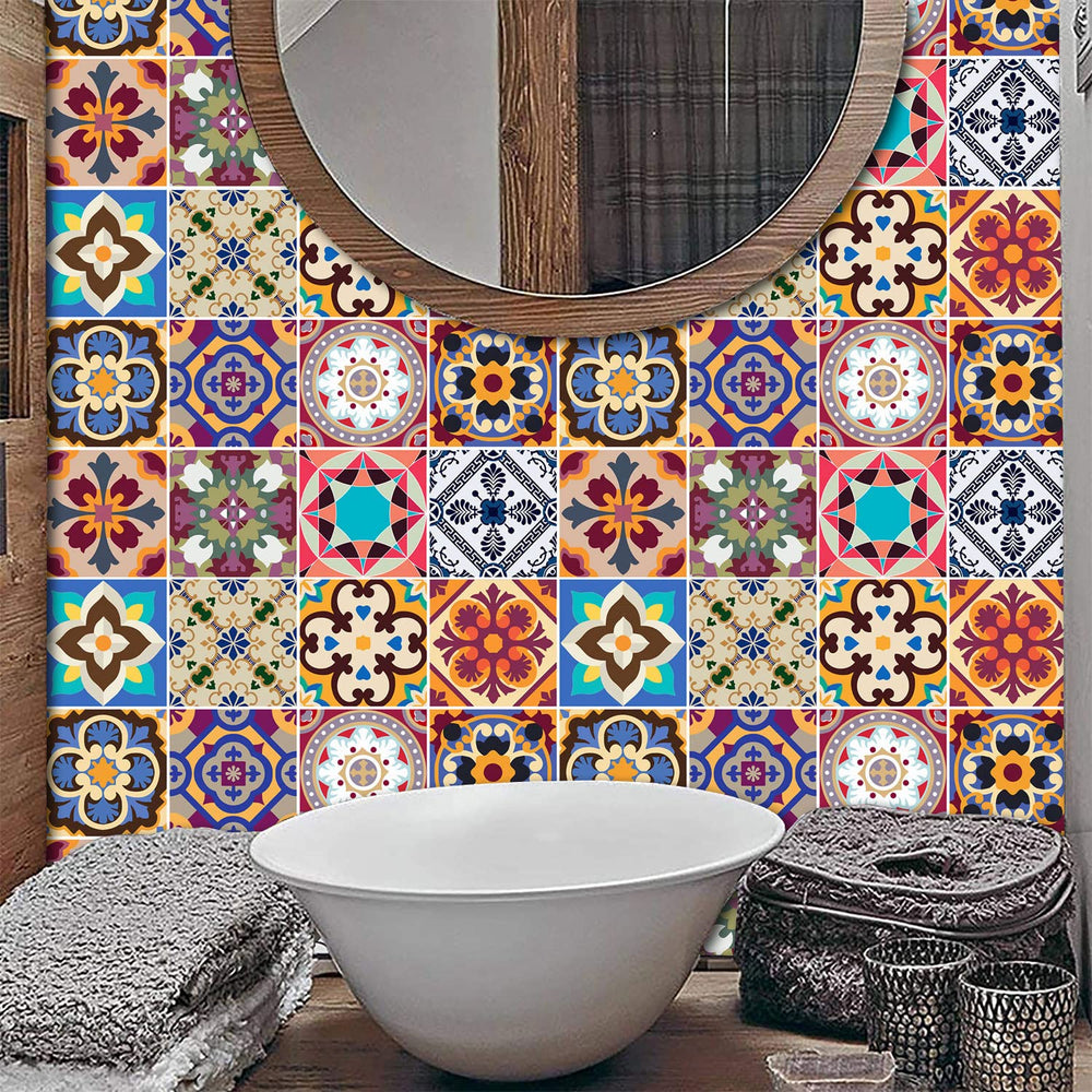 Easy Apply Just Peel and Stick Bohemian Moroccan Tile Decals 6X6/PC, 12PC/Pack (Bohemian Red)