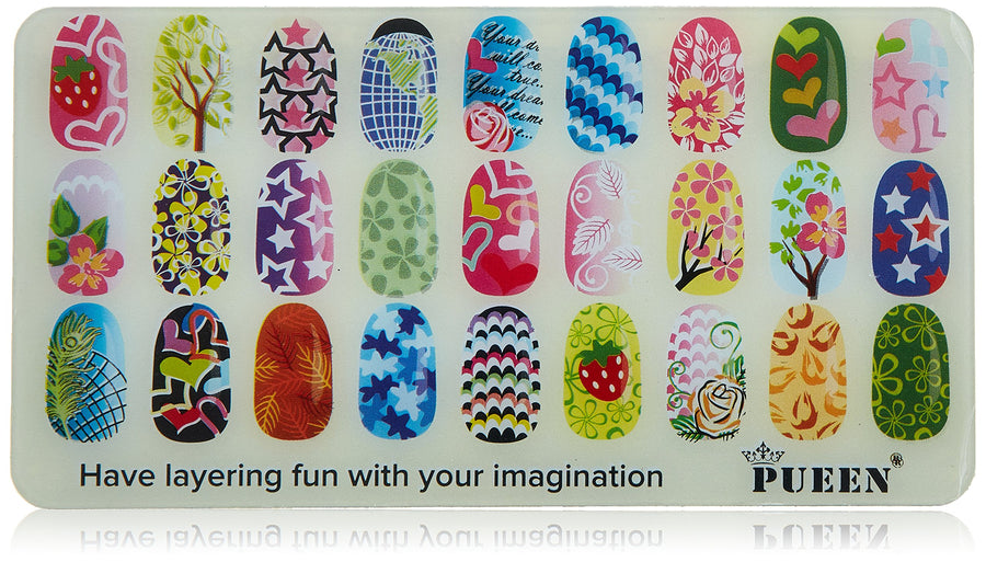 Nail Art Stamping Plate -Double Fun 01 - Layering Collection 125x65mm Unique Nailart Polish Stamping Manicure Image Plates Accessories Kit - BH000724
