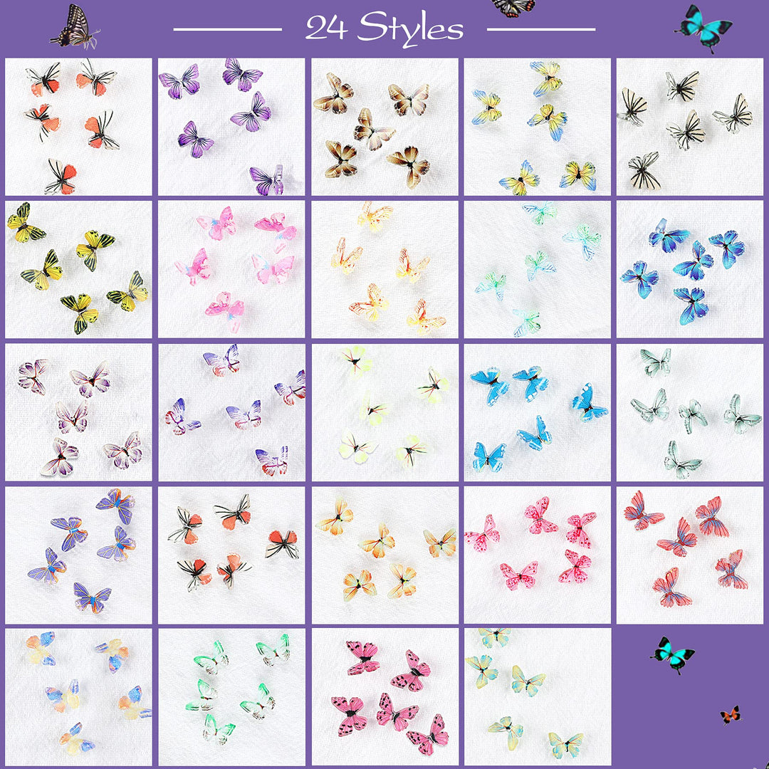 3D Acrylic Butterfly Nail Charms, 120 Pcs Summer Butterfly Nail Glitter Sets Spring Butterflies Nail Charms for Nail Art Decoration DIY Resin Manicure Crafts Design