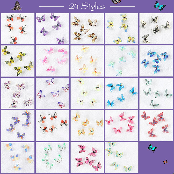 3D Acrylic Butterfly Nail Charms, 120 Pcs Summer Butterfly Nail Glitter Sets Spring Butterflies Nail Charms for Nail Art Decoration DIY Resin Manicure Crafts Design