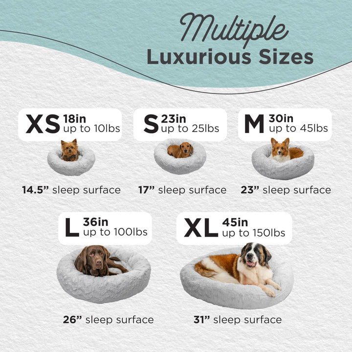 The Original Calming Donut Dog and Cat Bed in Lux Fur, Gray, Large, 36x36